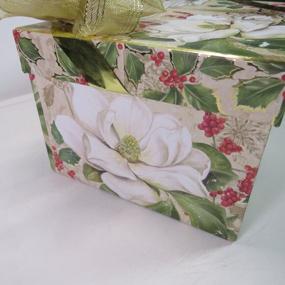 Large Peace on Earth gift box with Gold wired ribbon bow Holiday Winter - Picture 5 of 14